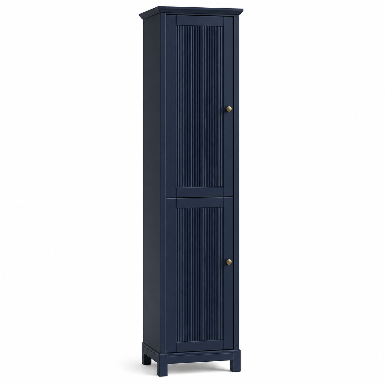 Colonne de salle de bains bleu nuit 40x35x170 cm à portes cannelées
