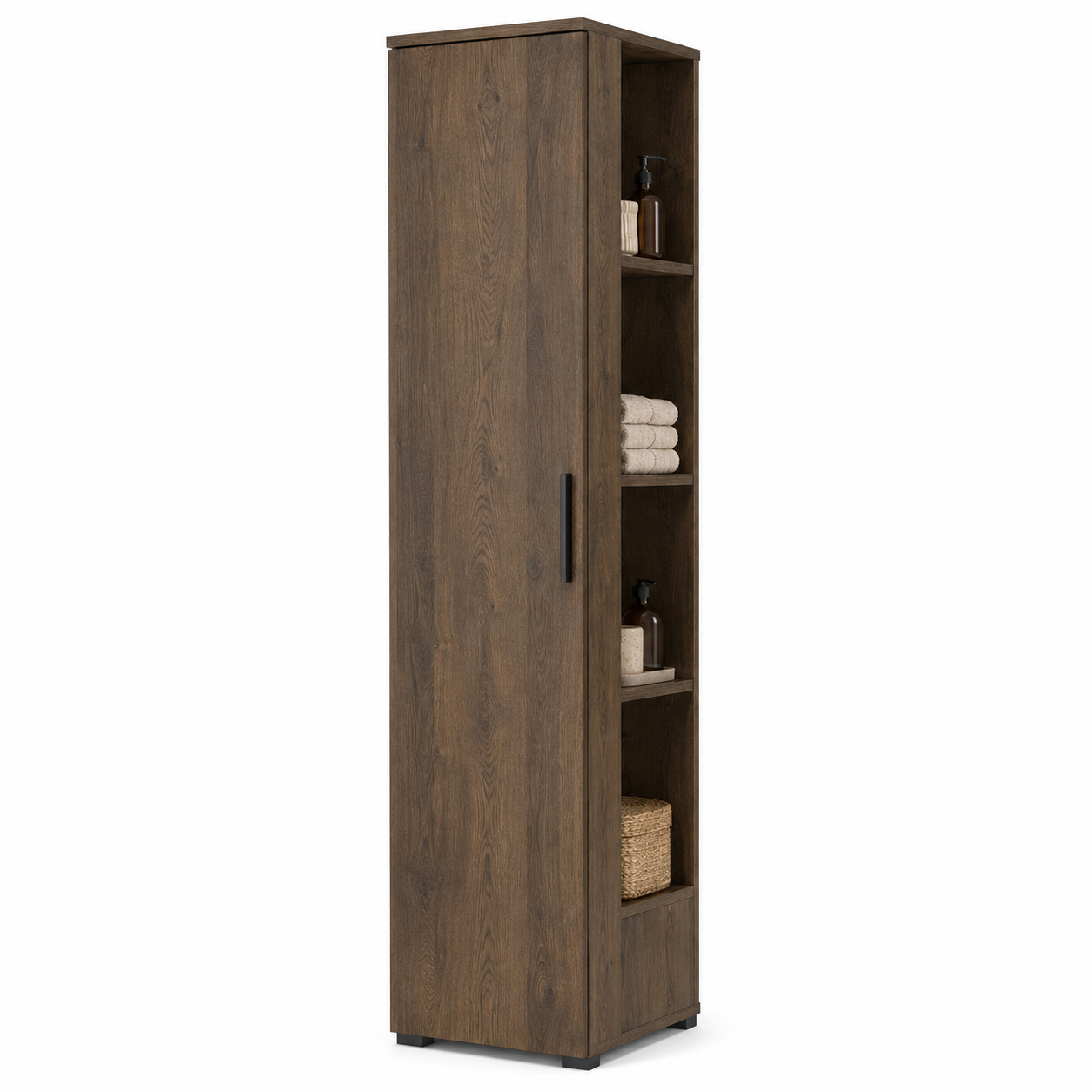 Colonne de salle de bains chêne fumé 30x30x180 cm avec niches latérales