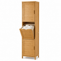 Colonne de salle de bains bambou naturel 38x33x175 cm avec panier ouvert